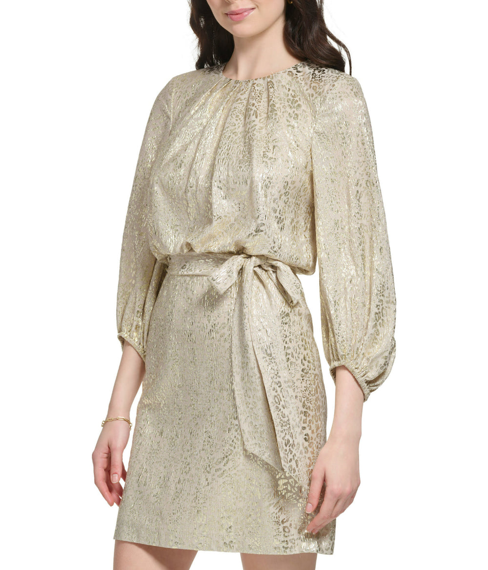 Longsleeve Pleated Neck Blouson Dress Champagne | Forever 21 Womens
