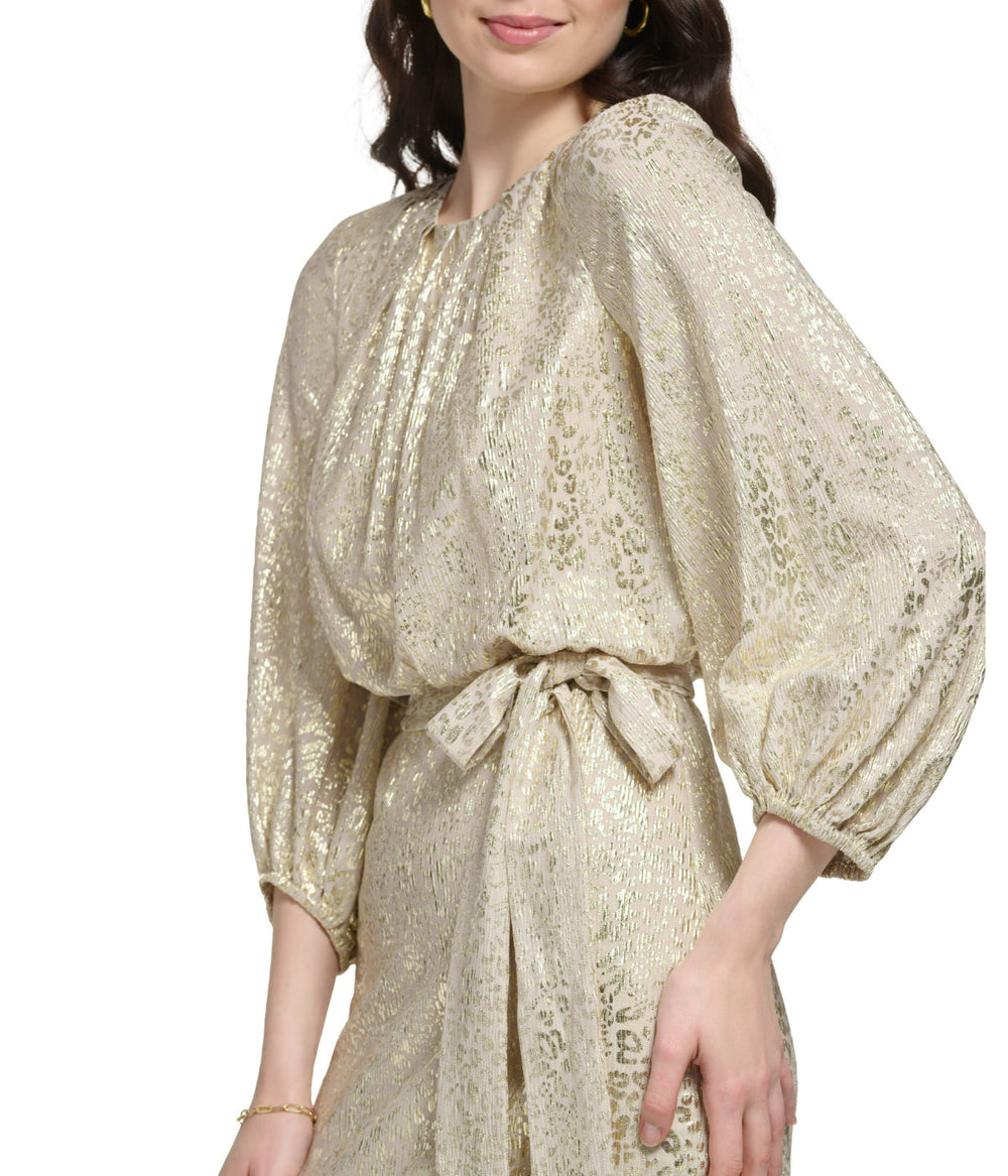 Longsleeve Pleated Neck Blouson Dress Champagne | Forever 21 Womens