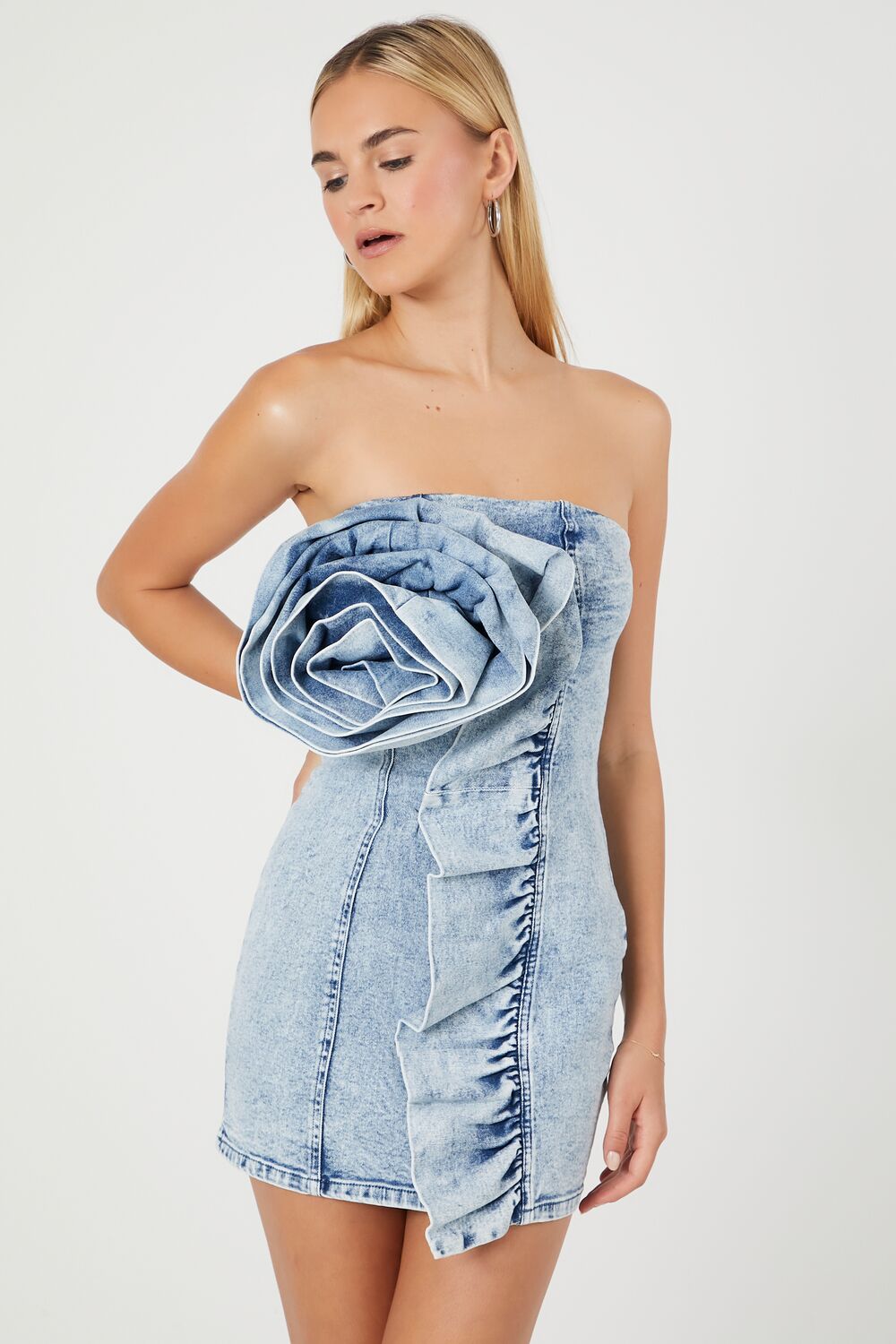 Rosette Denim Mini Tube Dress | Forever 21 Womens