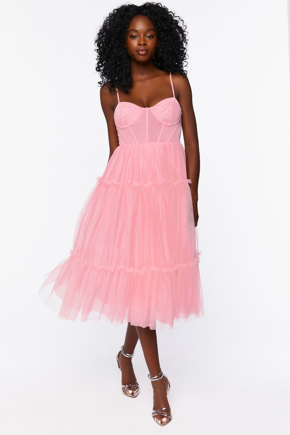 Tulle Ruffled Bustier Midi Dress | Forever 21 Womens