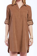Lizbeth Rolled Tab Sleeve Pop Over Shift Dress Split Neck With 2 Butto | Forever 21 Womens