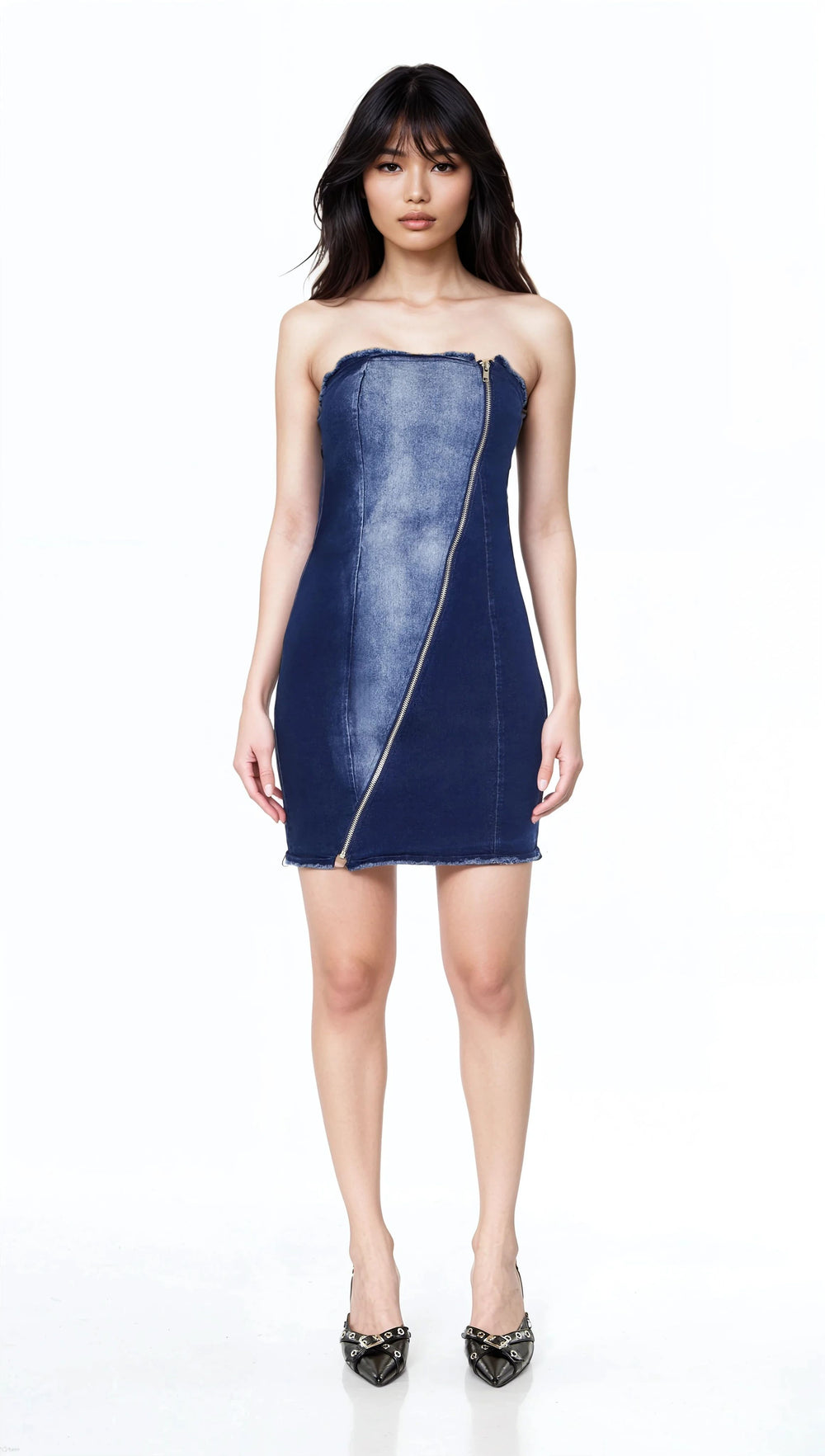 Zip-Up Denim Tube Mini Dress | Forever 21 Womens