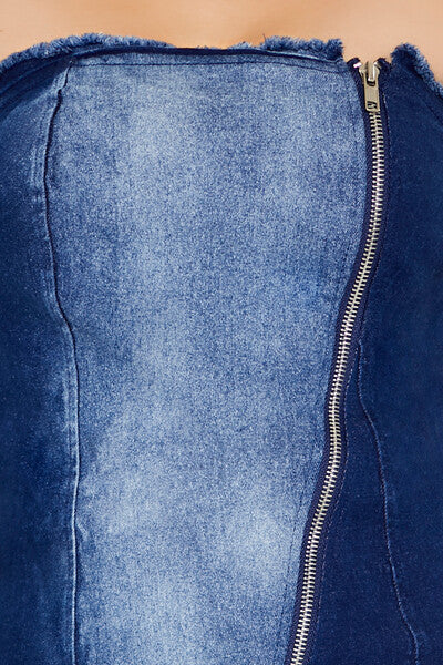 Zip-Up Denim Tube Mini Dress | Forever 21 Womens