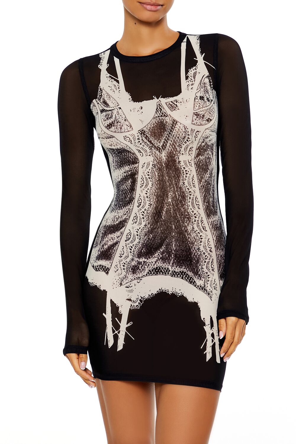 Mesh Garter Graphic Mini Dress | Forever 21 Womens