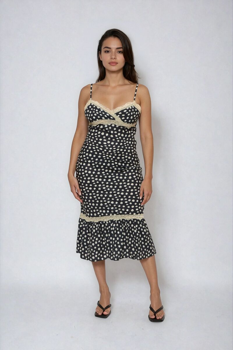 Polka Dot Lace-Trim Cami Midi Dress | Forever 21 Womens