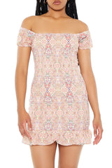 Smocked Ornate Print Mini Dress | Forever 21 Womens