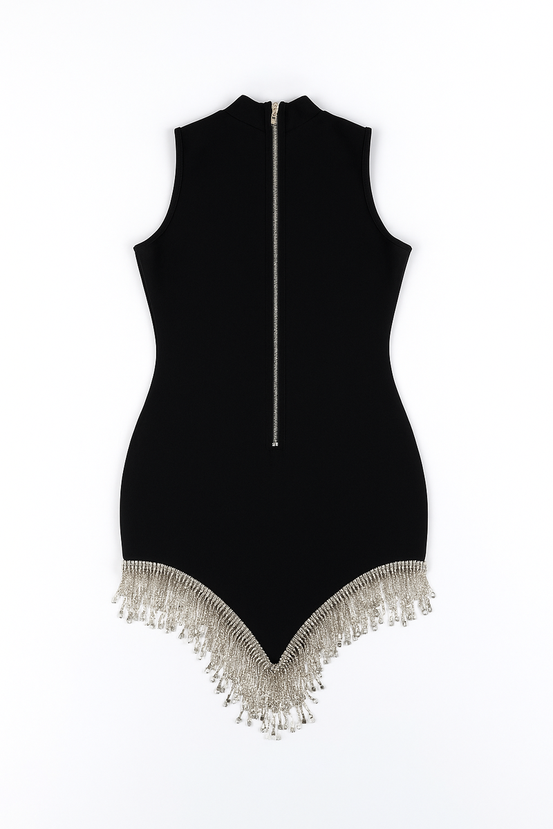 Rhinestone-Fringe Mock Neck Mini Dress | Forever 21 Womens