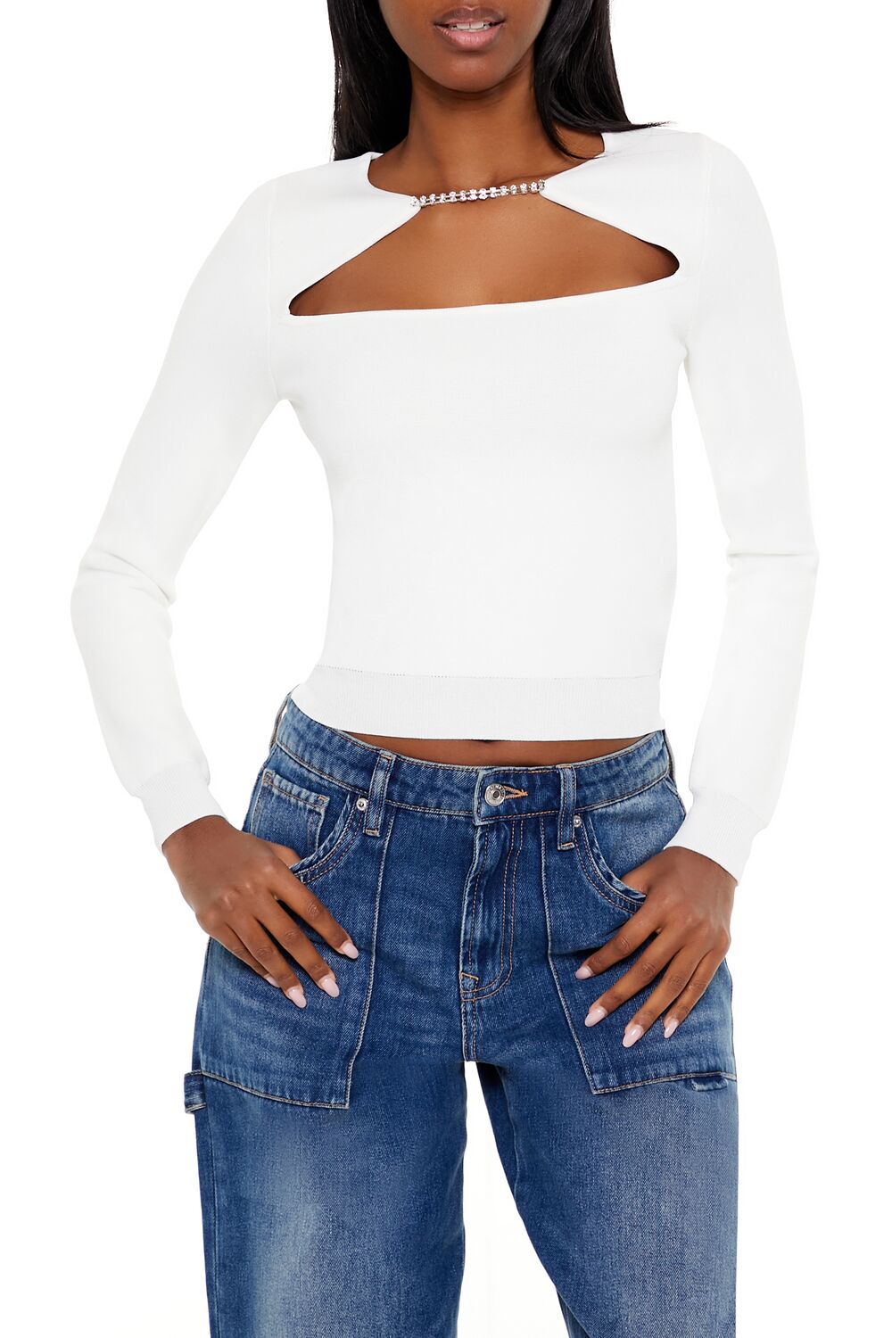 Faux Gem Cutout Sweater | Forever 21 Womens