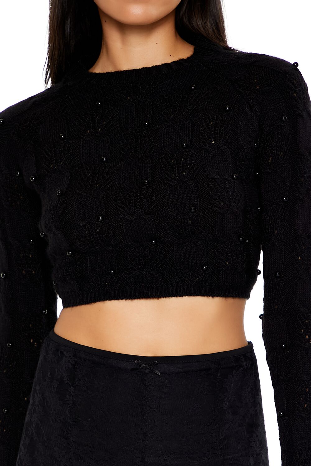 Beaded Cropped Cable Knit Sweater | Forever 21 Womens