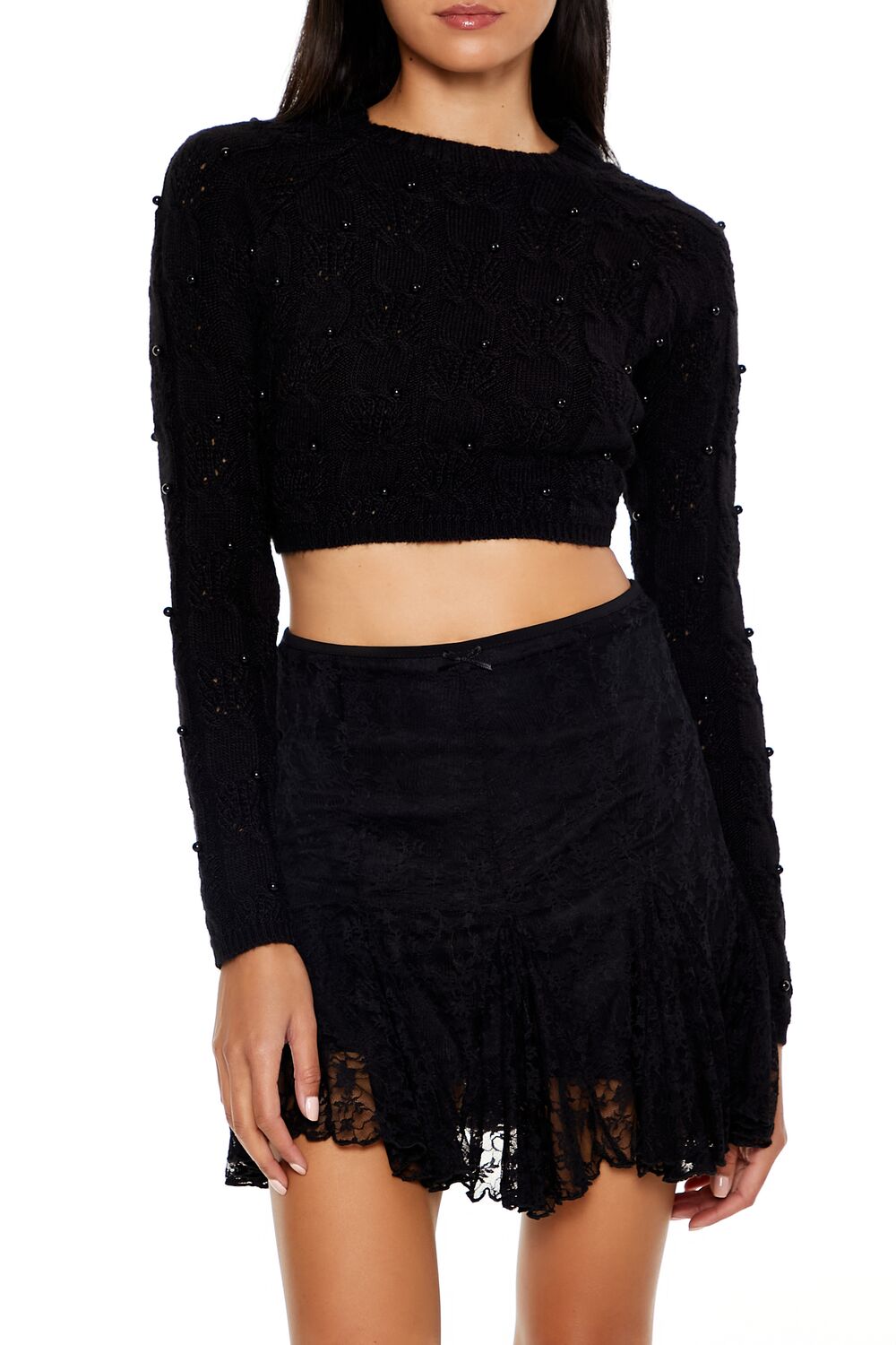 Beaded Cropped Cable Knit Sweater | Forever 21 Womens