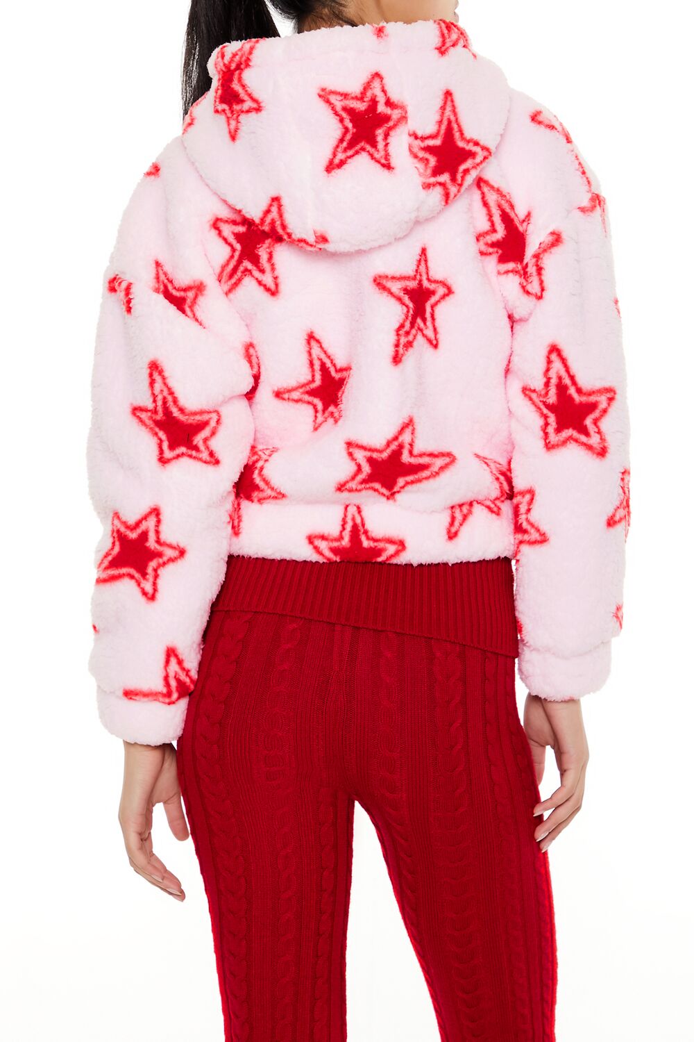 Faux Shearling Star Print Hoodie | Forever 21 Womens