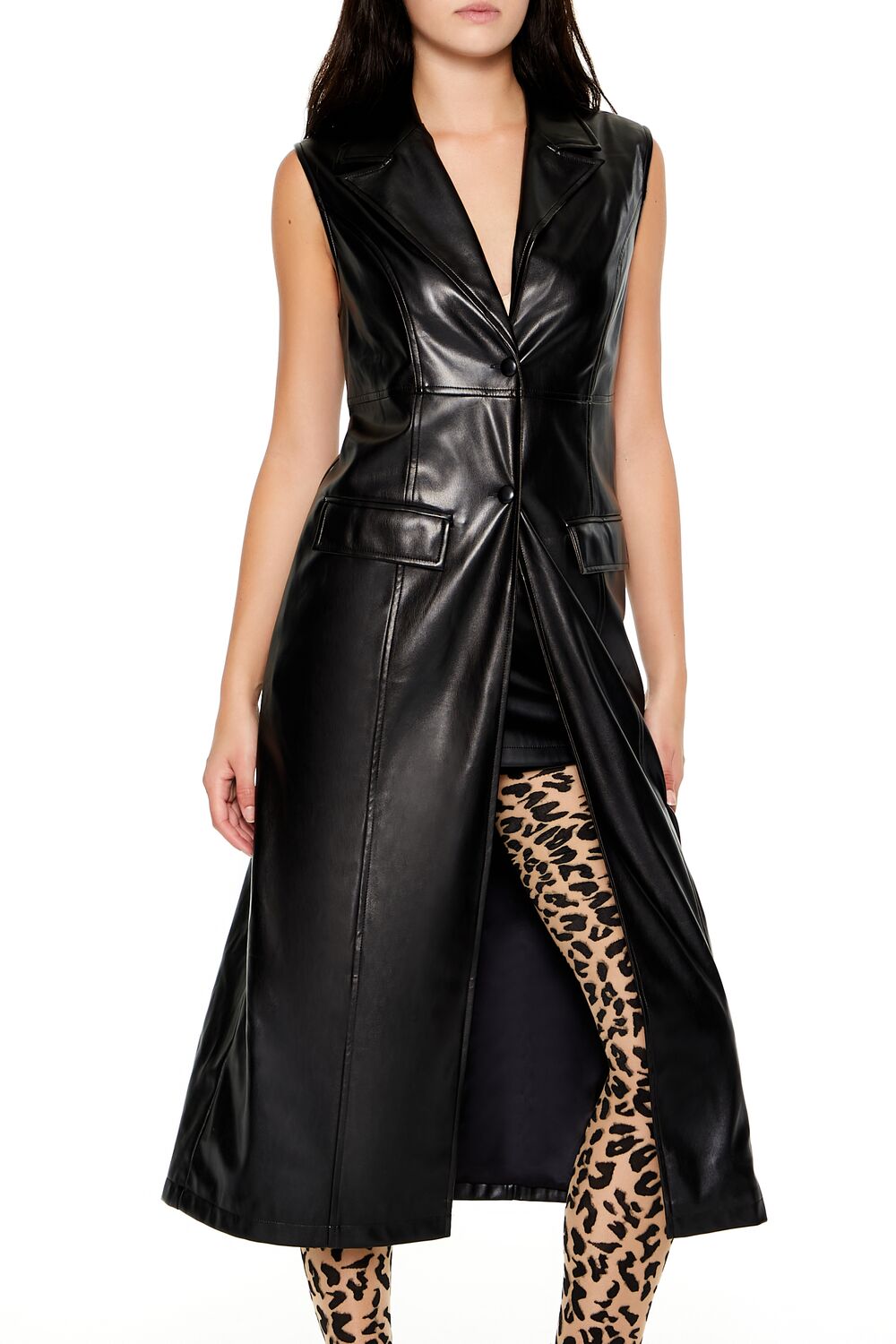 Notched Faux Leather Longline Vest | Forever 21 Womens