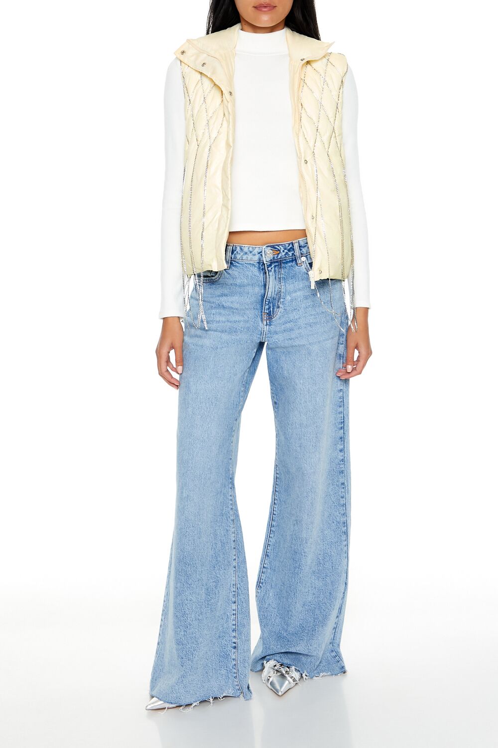 Quilted Rhinestone Fringe Vest | Forever 21 Womens