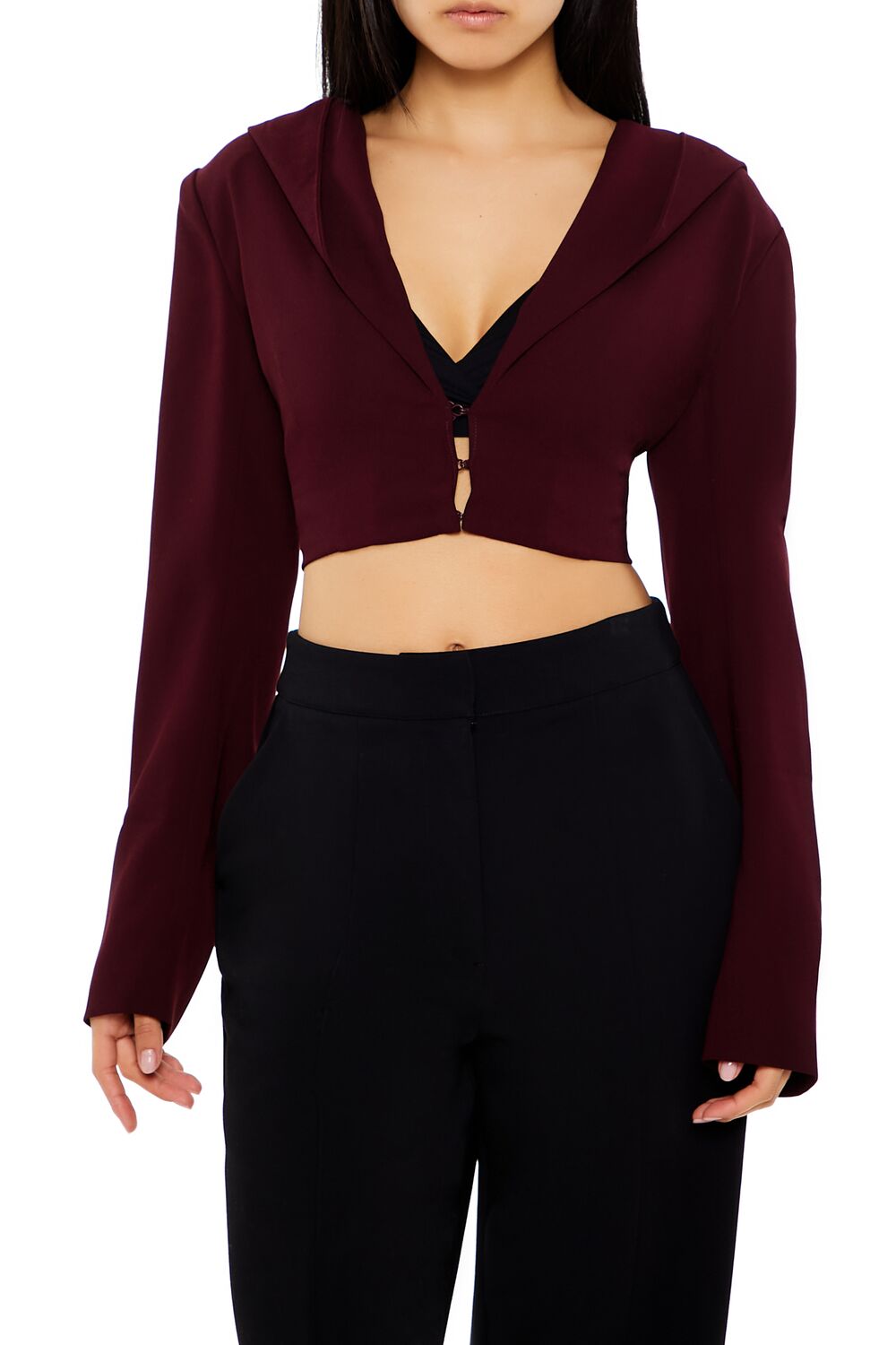 Plunging Hooded Cropped Blazer | Forever 21 Womens