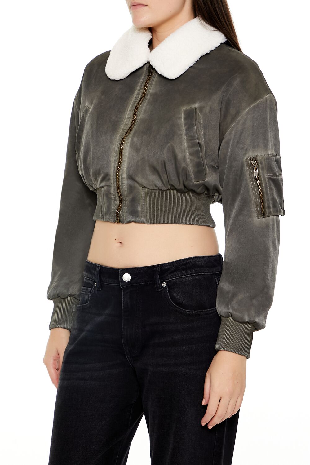 Oil Wash Cropped Bomber Jacket | Forever 21 Womens