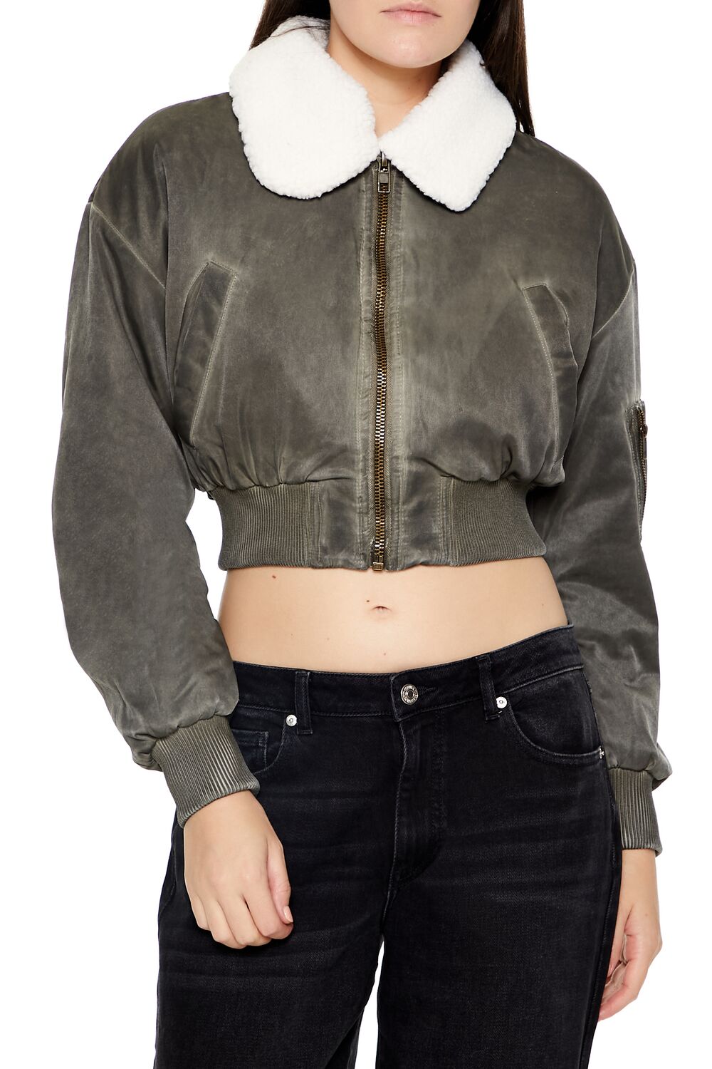 Oil Wash Cropped Bomber Jacket | Forever 21 Womens