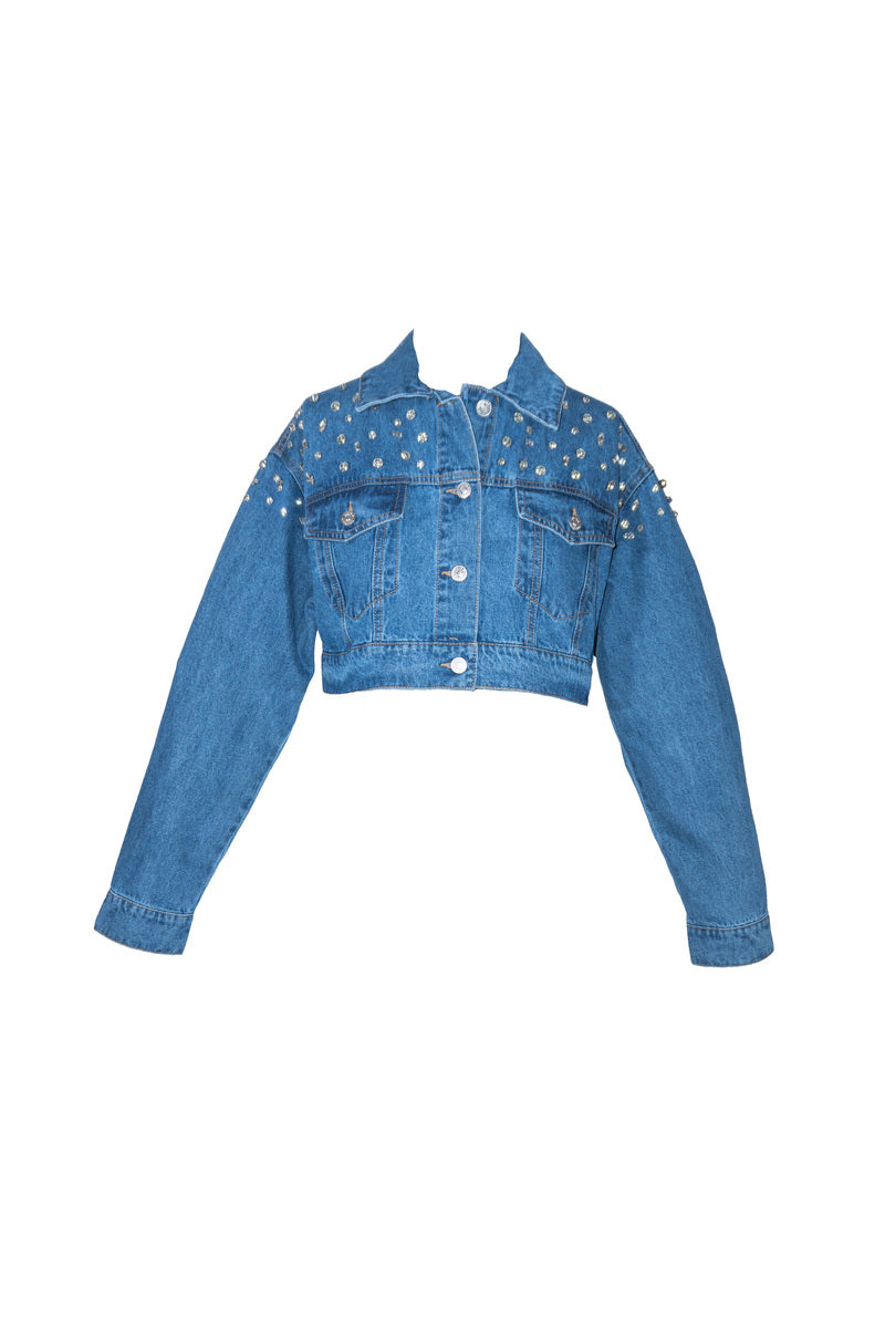 Cropped Rhinestone Denim Jacket | Forever 21 Womens