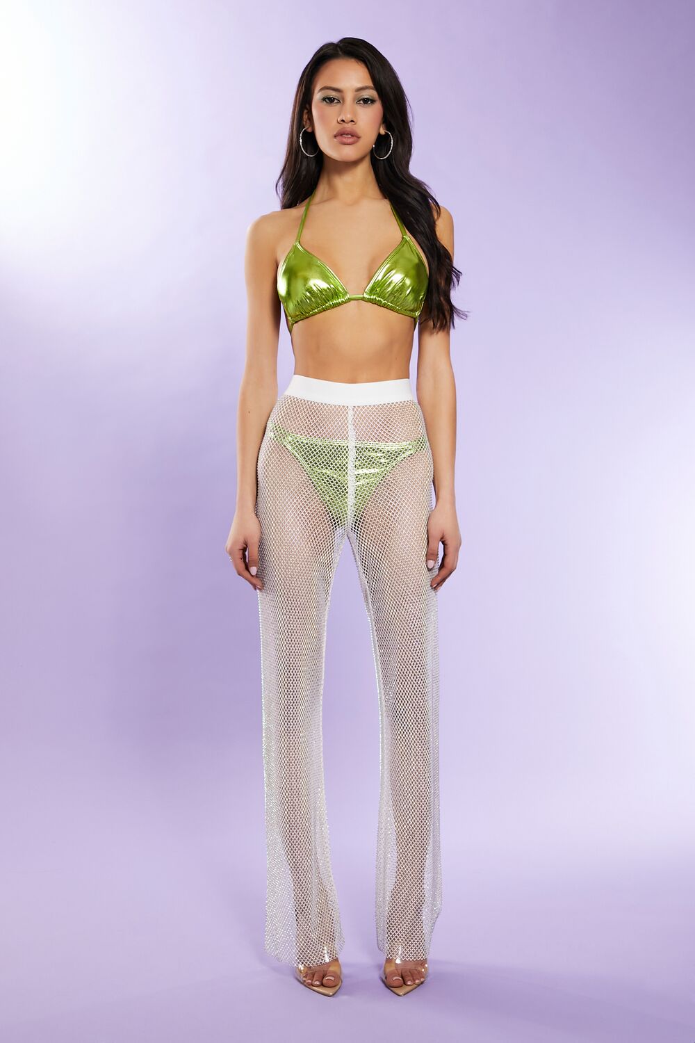 Rhinestone Netted Wide-Leg Pants | Forever 21 Womens