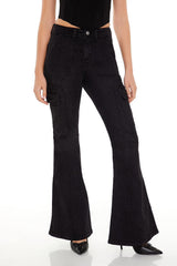 Metallic Sequin Flare Cargo Jeans | Forever 21 Womens