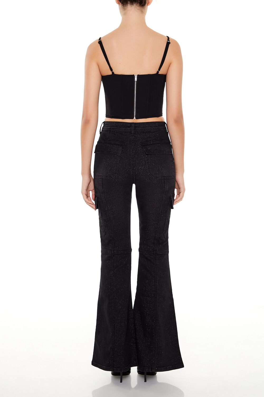 Metallic Sequin Flare Cargo Jeans | Forever 21 Womens