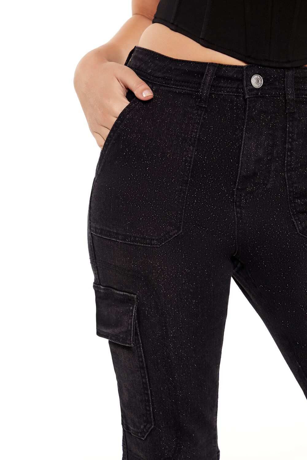 Metallic Sequin Flare Cargo Jeans | Forever 21 Womens