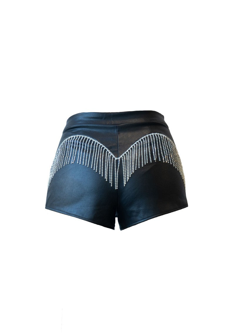 Rhinestone-Fringe Faux Leather Shorts | Forever 21 Womens
