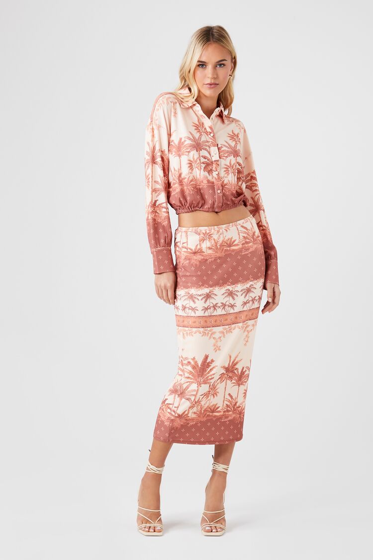 Tropical Print Midi Skirt | Forever 21 Womens