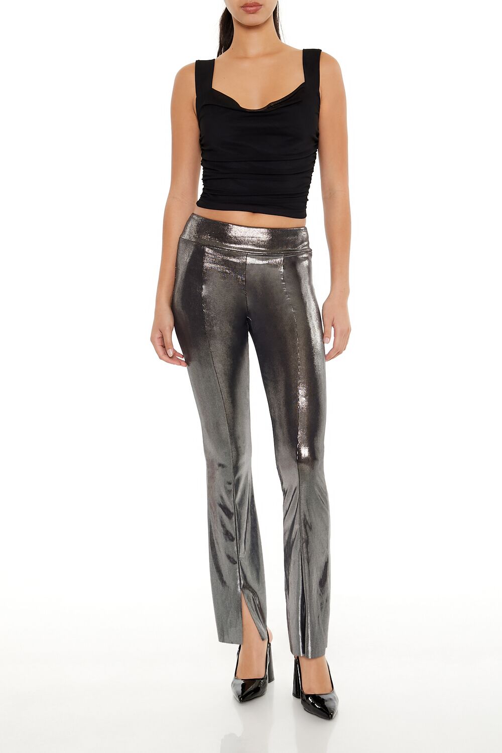 Metallic Mid-Rise Flare Leggings | Forever 21 Womens