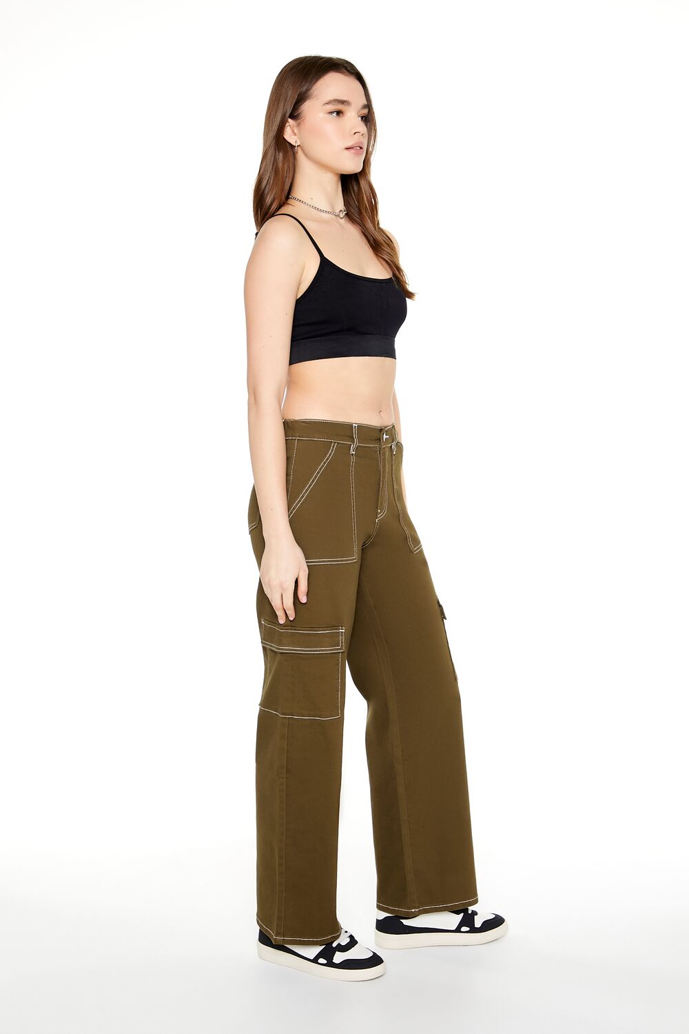 Twill Contrast-Trim Cargo Pants | Forever 21 Womens