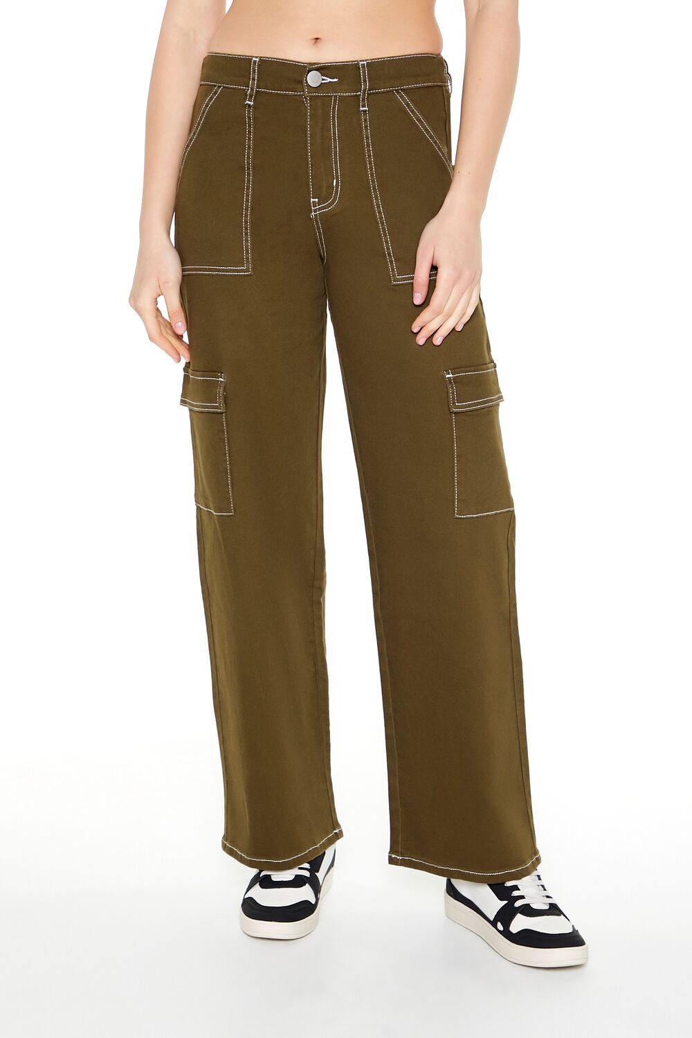 Twill Contrast-Trim Cargo Pants | Forever 21 Womens