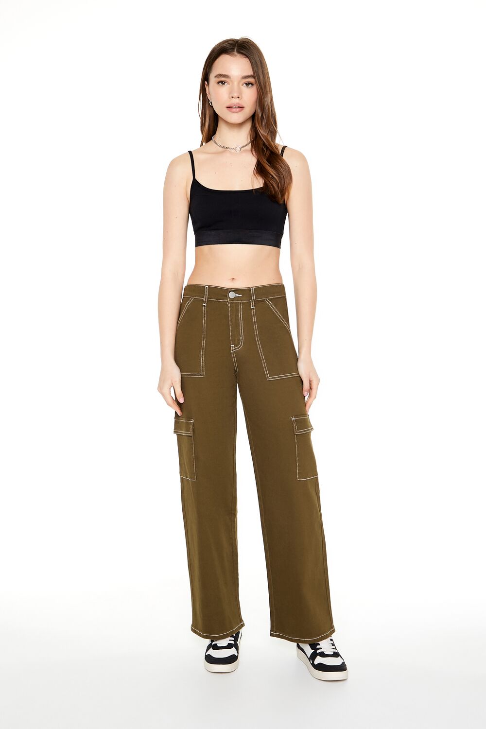 Twill Contrast-Trim Cargo Pants | Forever 21 Womens
