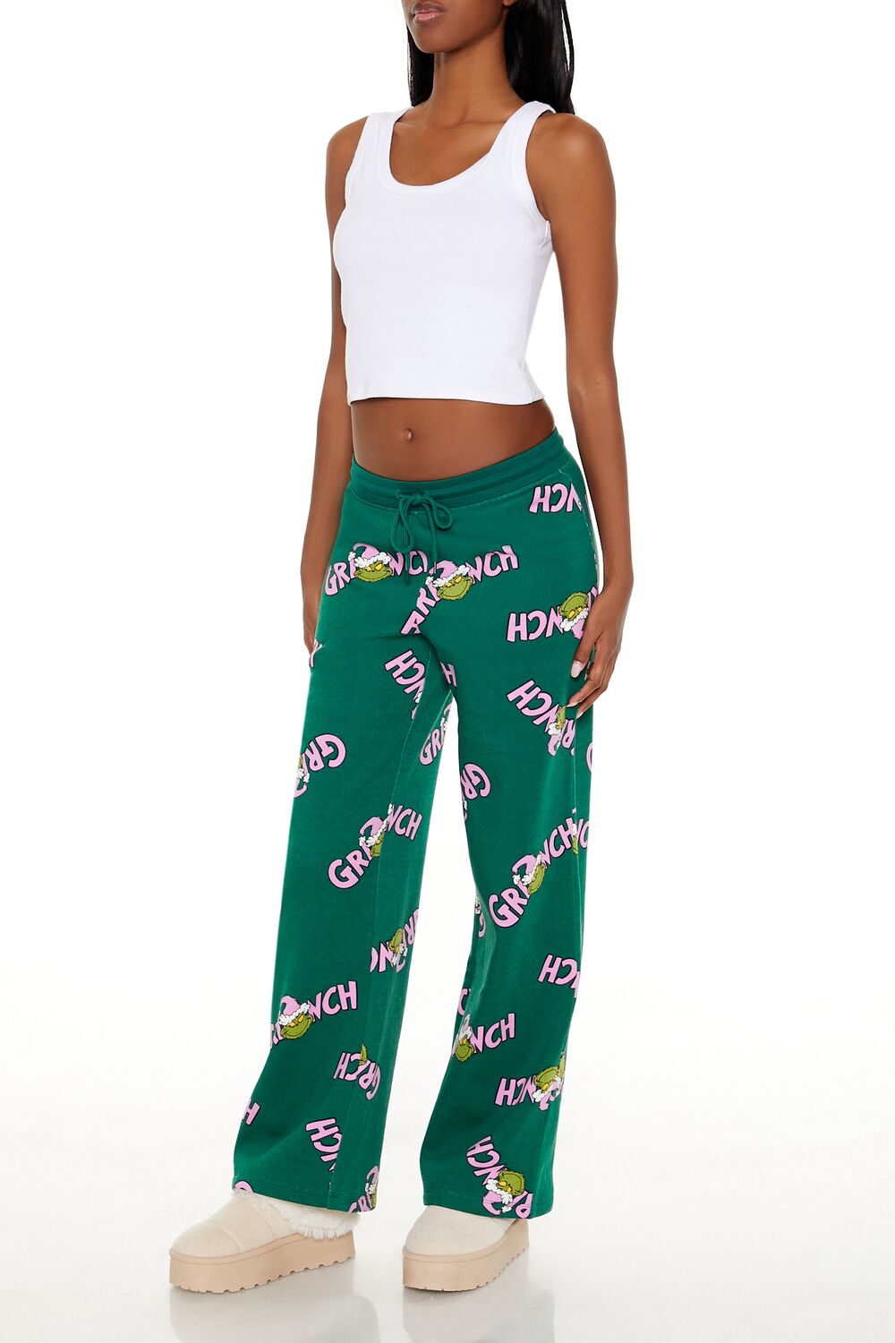 Grinch Print Fleece Pants | Forever 21 Womens