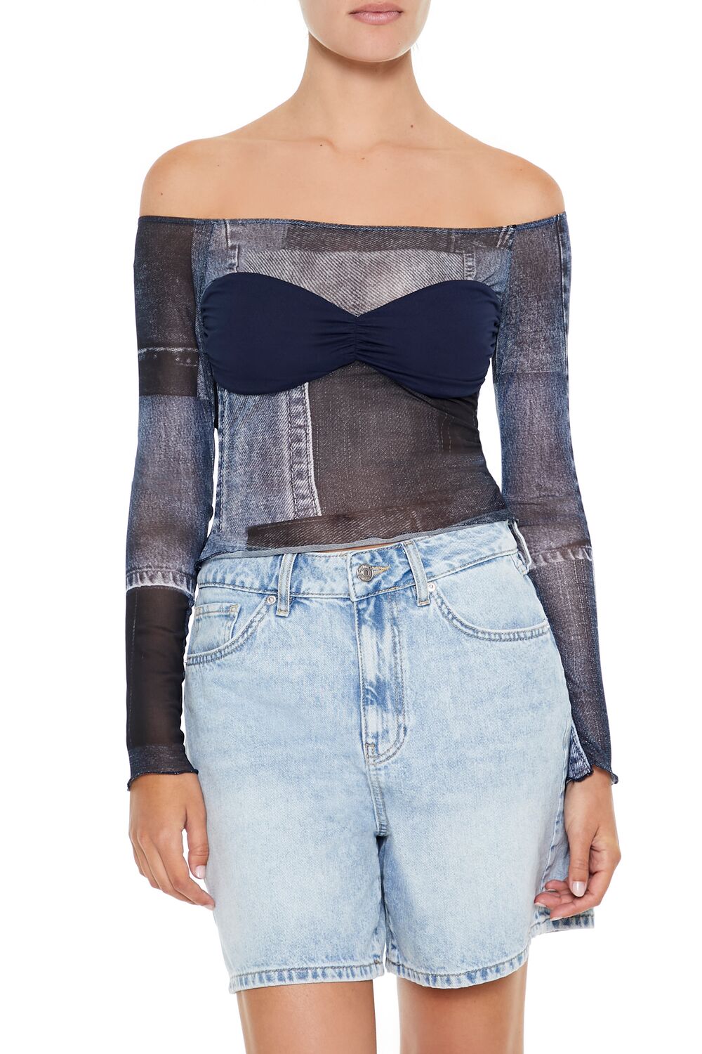 Denim Print Off-the-Shoulder Top | Forever 21 Womens