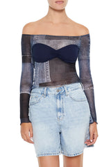 Denim Print Off-the-Shoulder Top | Forever 21 Womens