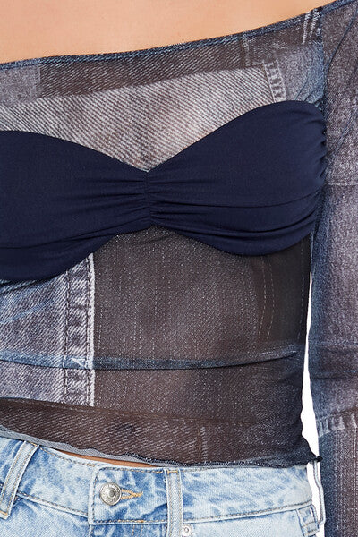 Denim Print Off-the-Shoulder Top | Forever 21 Womens