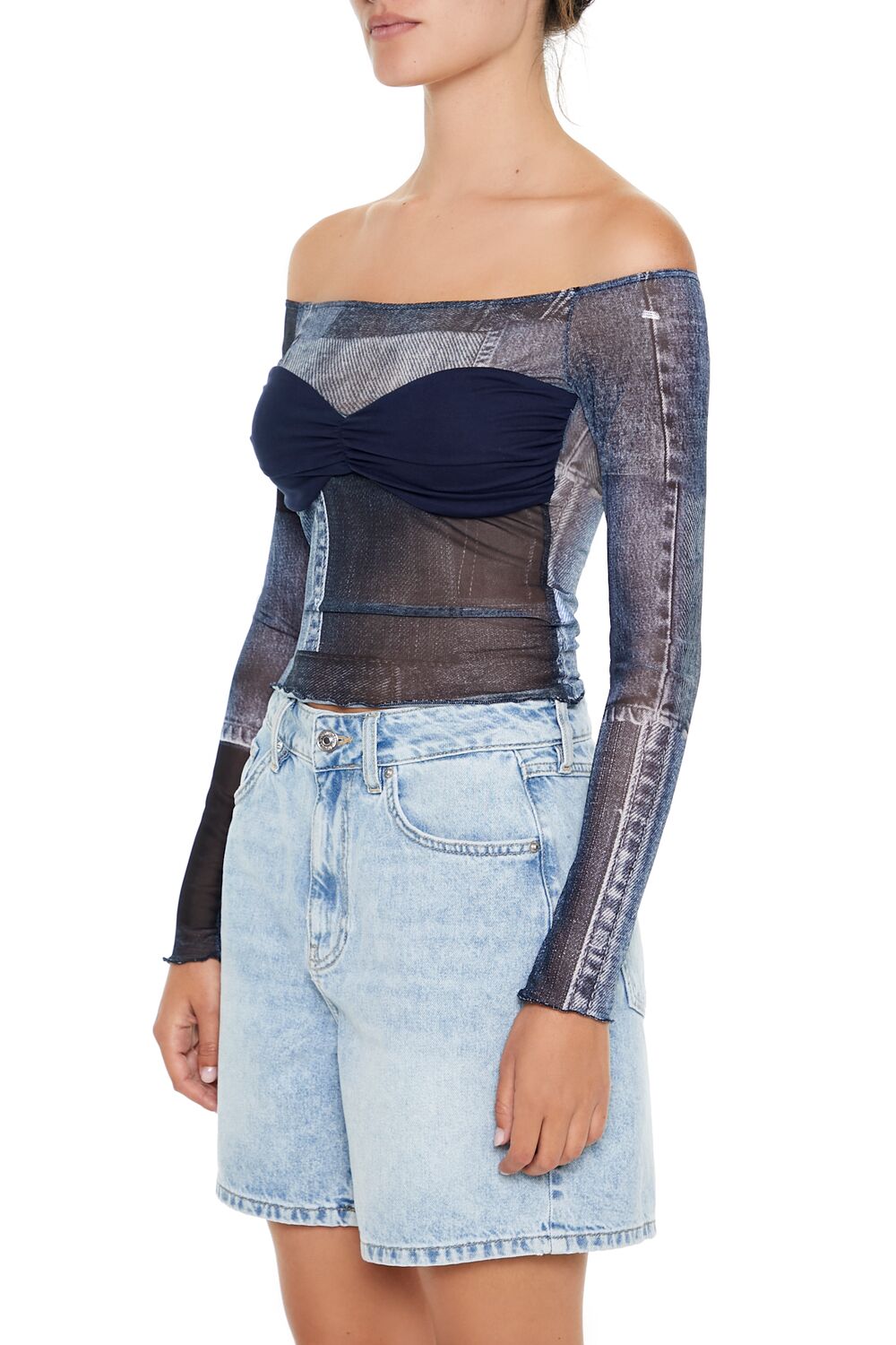 Denim Print Off-the-Shoulder Top | Forever 21 Womens