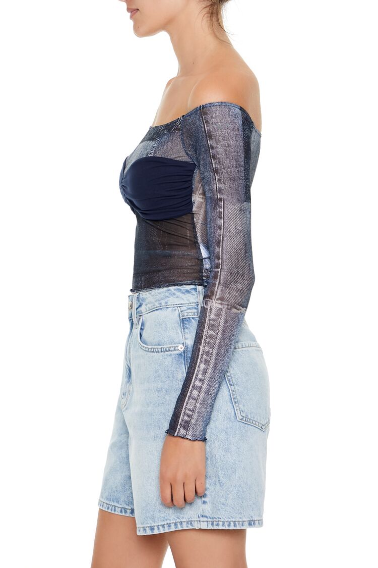 Denim Print Off-the-Shoulder Top | Forever 21 Womens