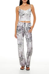 Abstract Print Denim Cropped Cami | Forever 21 Womens