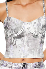 Abstract Print Denim Cropped Cami | Forever 21 Womens