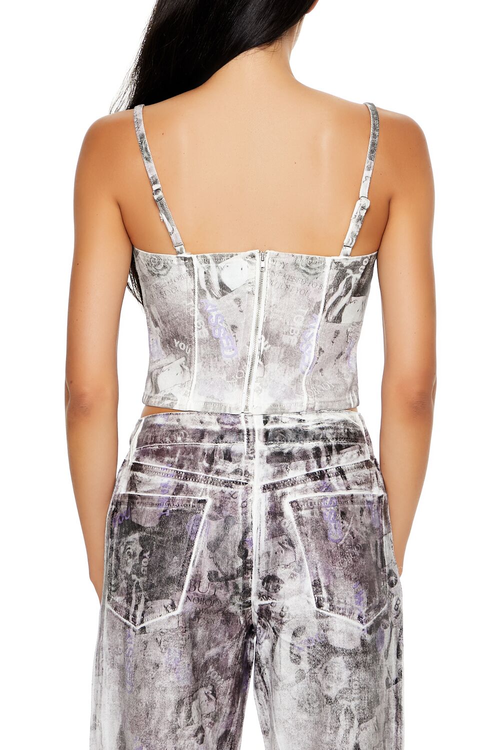 Abstract Print Denim Cropped Cami | Forever 21 Womens