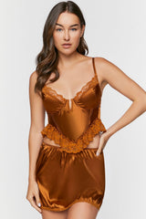 Satin Lace-Trim Lingerie Skort | Forever 21 Womens