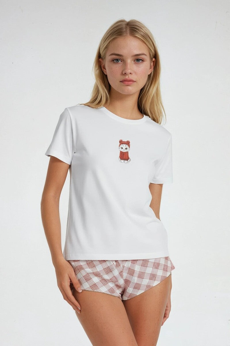 Cat Graphic Tee & Plaid Shorts Pajama Set | Forever 21 Womens