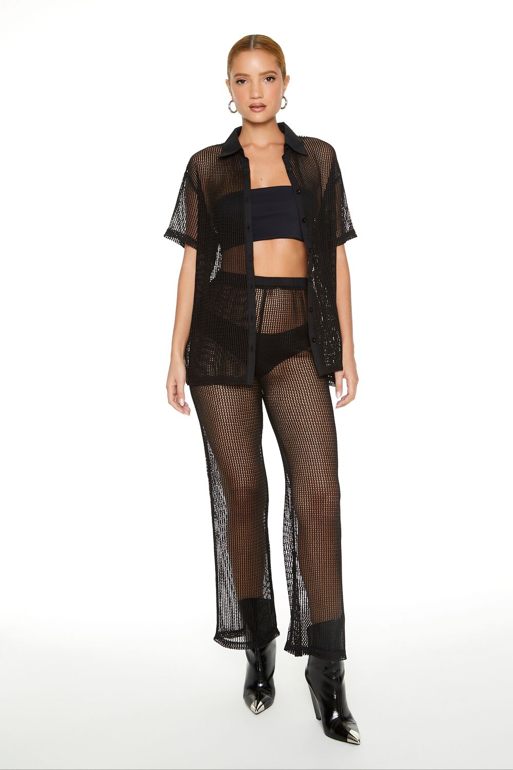 Sheer Crochet Shirt & Pants Set | Forever 21 Womens