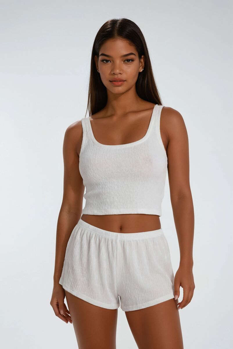 Textured Crop Top & Shorts Swim Cover-Up Set | Forever 21 Womens