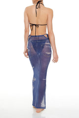 Printed Denim Cutout Maxi Swim Cover-Up Skirt | Forever 21 Womens