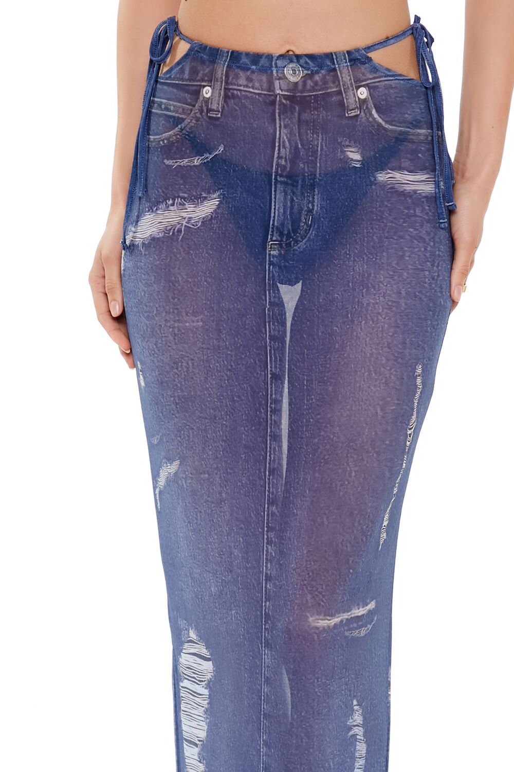Printed Denim Cutout Maxi Swim Cover-Up Skirt | Forever 21 Womens