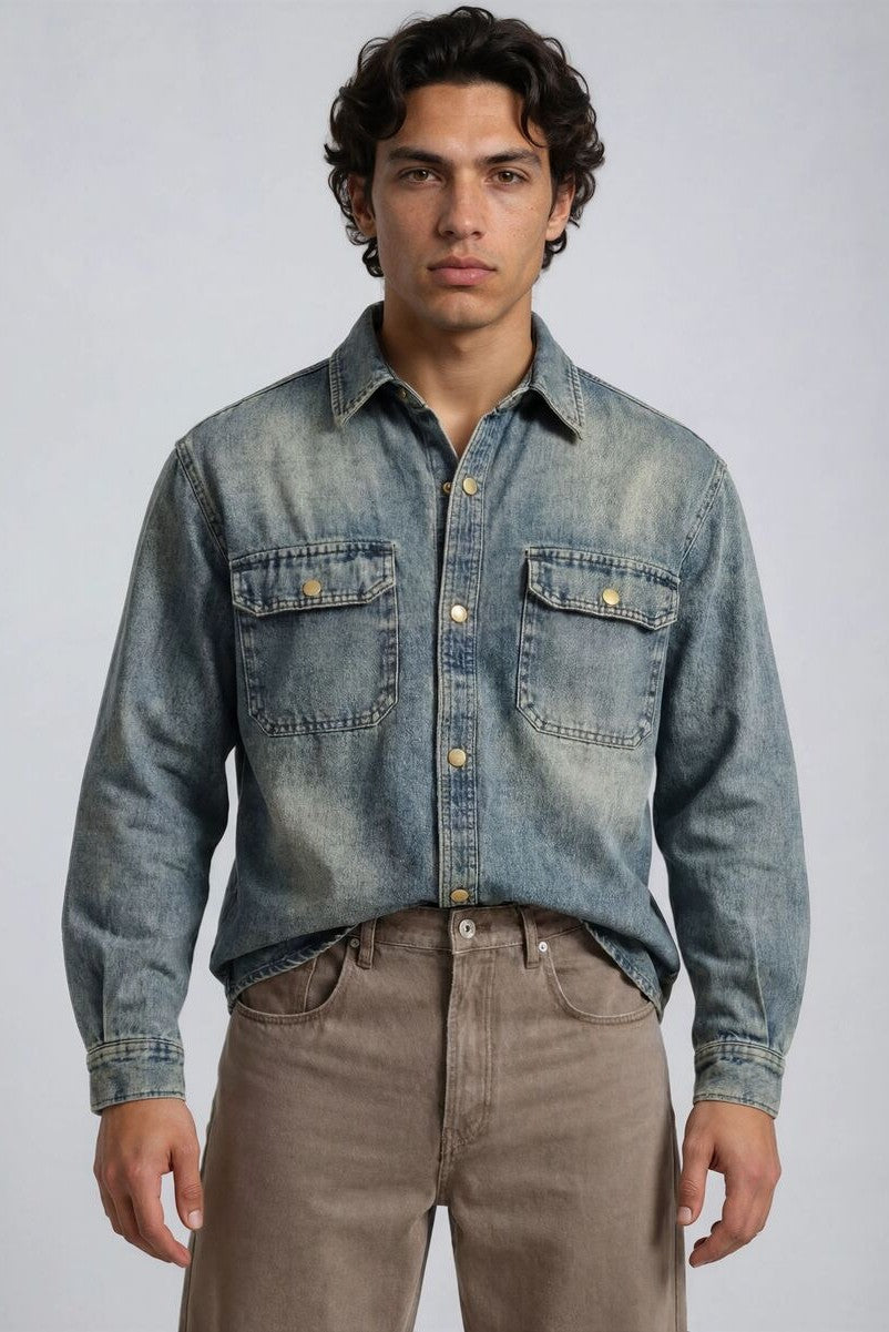 F21 Mens Vintage Wash Denim Shirt | Forever 21 Mens