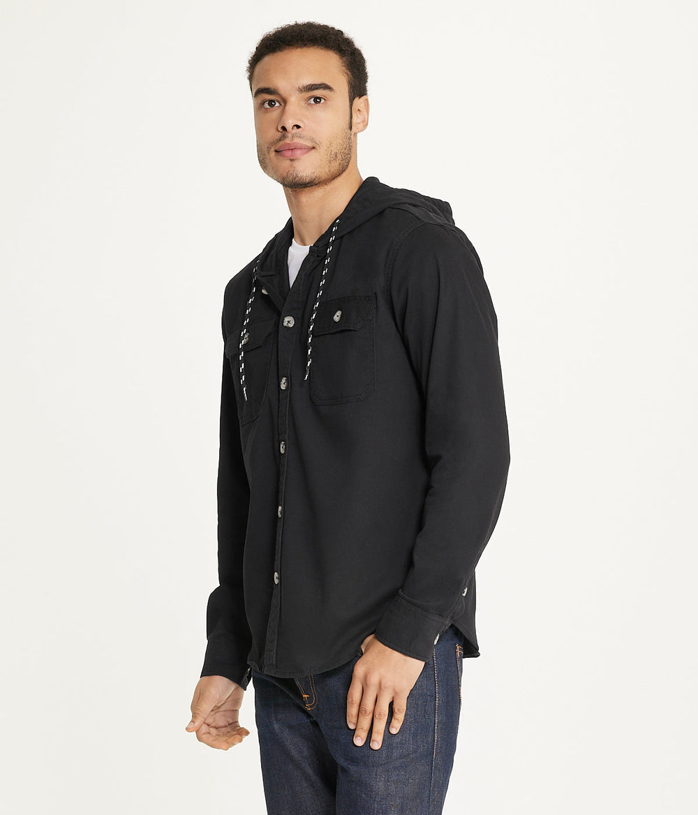 Mens's Long Sleeve Hooded Shirt Jacket: Stretch Twill | Forever 21 Mens