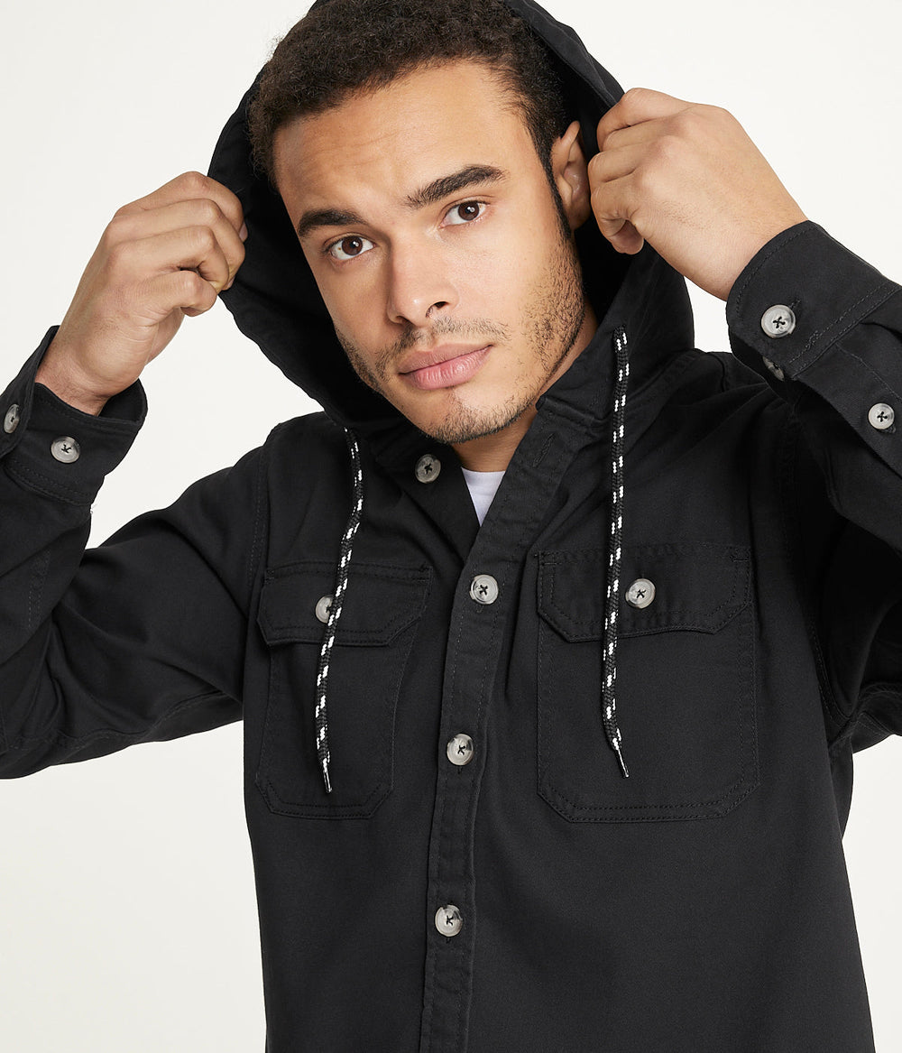 Mens's Long Sleeve Hooded Shirt Jacket: Stretch Twill | Forever 21 Mens