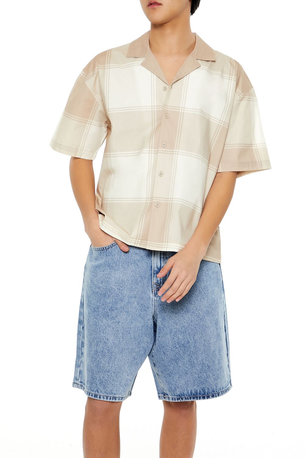 Plaid Drop-Sleeve Cropped Shirt | Forever 21 Mens